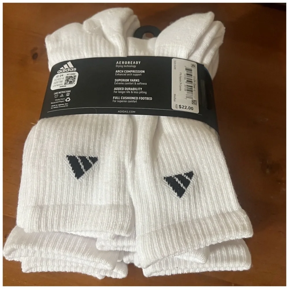 ADIDAS• ATHLETIC CUSHIONED CREW  SOCKS • 6 PAIRS